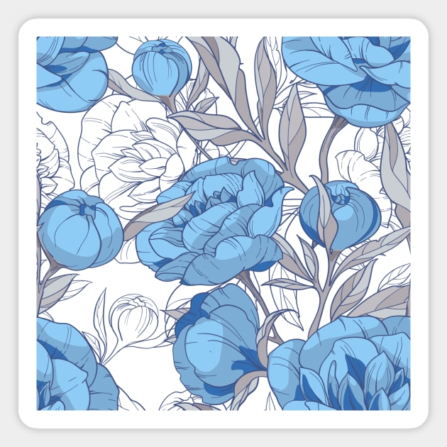 Blue and gray peonies Magnet by  ESHA-Studio